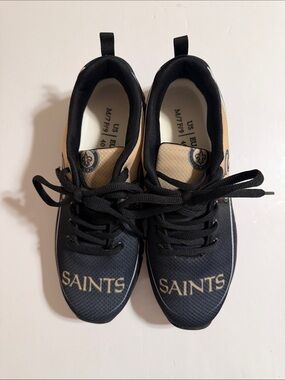 Saints Black and Gold Athletic Sneakers with Gold Lettering Size 8 NWOT